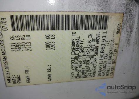 2009 Nissan Maxima 3.5 S from USA, damaged, VIN 1N4AA51E19C861911